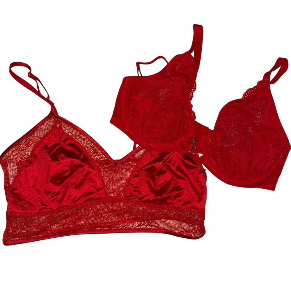 Auden Red Lace Unlined Underwire Bra & Bralette‎ Set M 38D